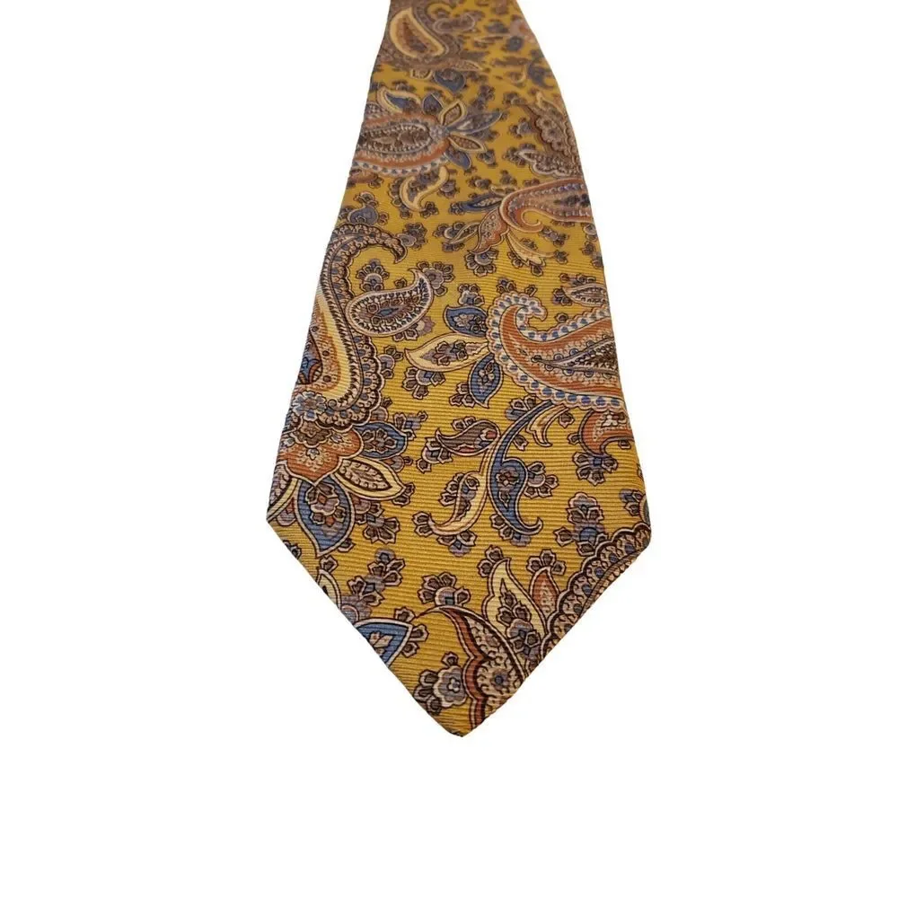 JOS. A.‎ BANK Signature Collection 100% Silk Tie Made in Italy Mustard Paisley